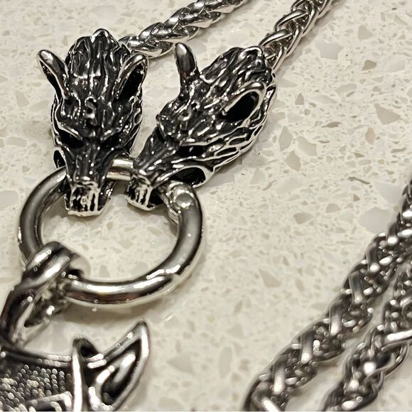 Zinc Alloy Viking Style Wolf Head Pendant Necklace, Retro Amulet Jewelry - Picture 10 of 14